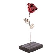 miniatura Rosa Eterna Hierro Forjado y Base de Madera - Roja y Plata 1