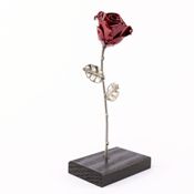 miniatura Rosa Eterna Hierro Forjado y Base de Madera - Roja y Plata 2