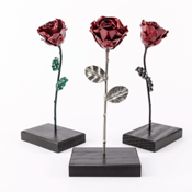 miniatura Rosa Eterna Hierro Forjado y Base de Madera - Roja y Plata 4
