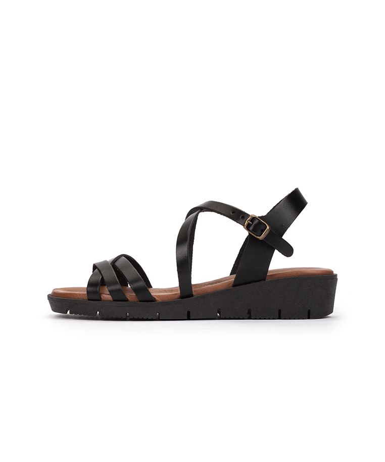 Kartamo Sandalia de cuña Negra Mujer