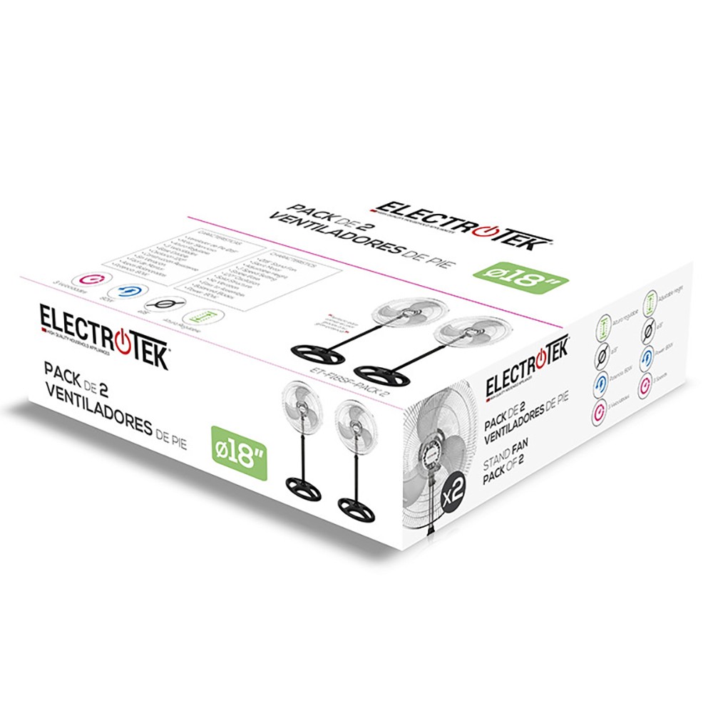 Elite Pack de 2 ventiladores de pie 18" pulgadas 80w metálico aspa giratorio 3 velocidades silencioso