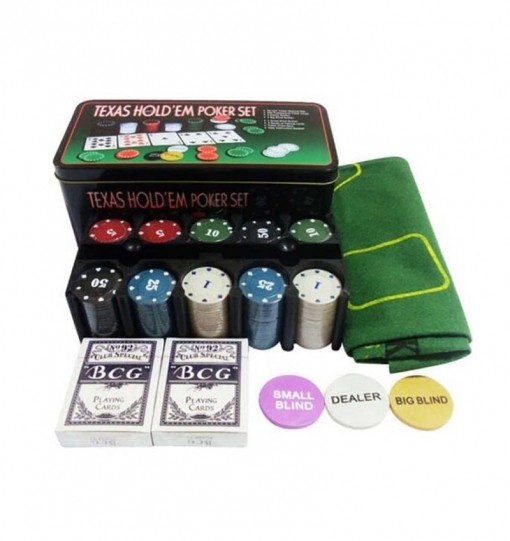 Texas Hold*em Juego de Poker 200 fichas con caja + 2 Juego de Barajas + Ficha dealer + Tapete