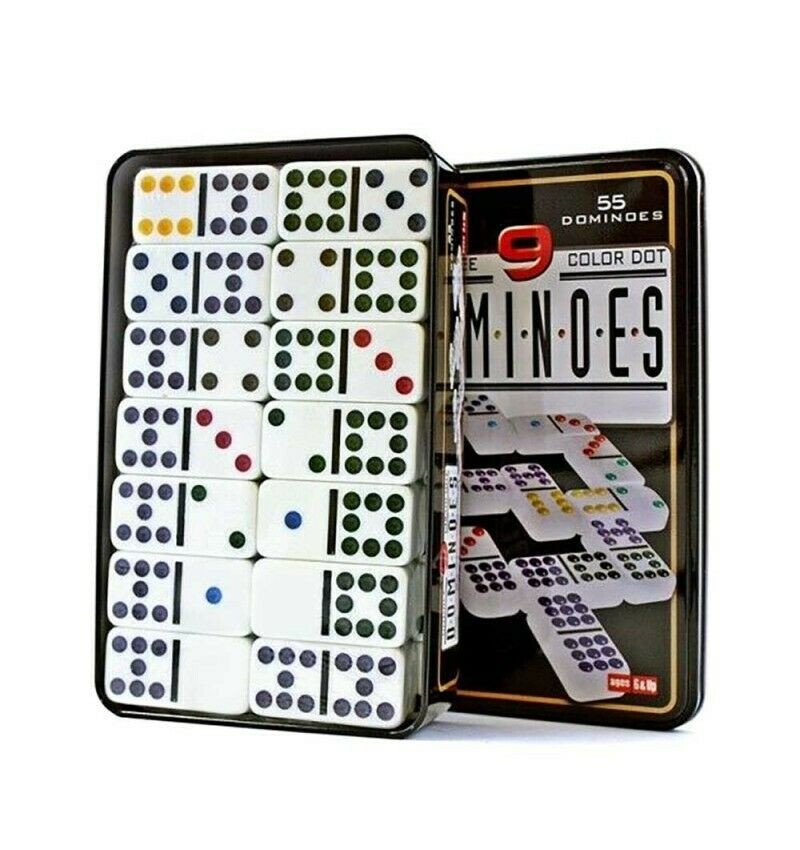 GE Domino doble 9 con 55 fichas caja de metal juego de mesa