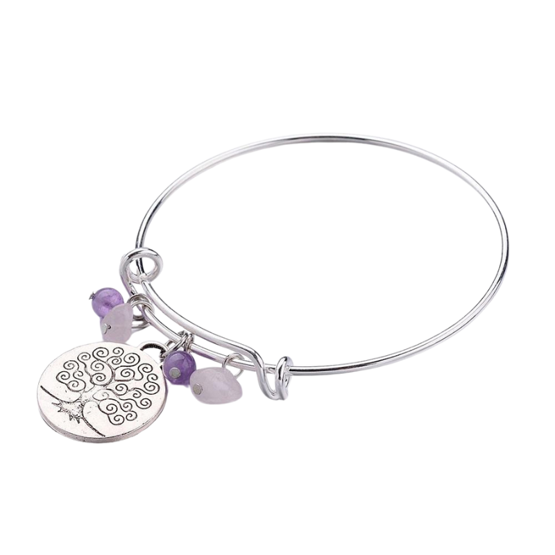 Creatulote Brazalete del árbol de la vida con chips minerales naturales de cuarzo rosa y amatista