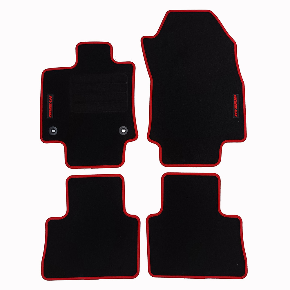 Car Lux Alfombras alfombrillas a medida para Toyota Rav4 a partir de 2019 en moqueta velour con logo y borde rojo