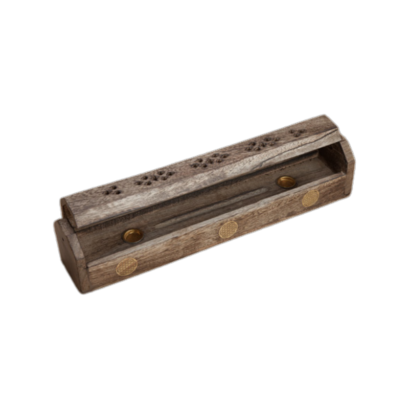 Creatulote Incensario Baúl Guardaincineso decoración Flor de la Vida 31x5.5x6.5 cm