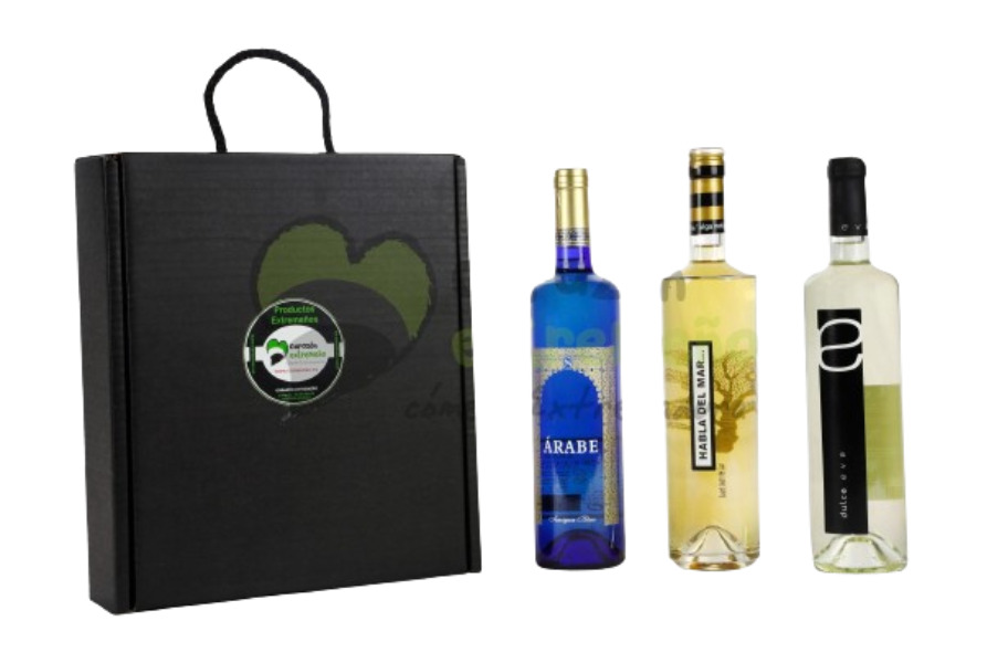 Corazón Extremeño Cesta Regalo Navidad Lote Estuche Vino blanco Extremeño
