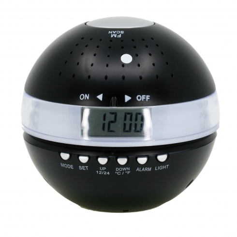 Sonia Radio Reloj A Pilas Sonia Ufo Attack Color Negro Con Termómetro Y Radio Fm Scan