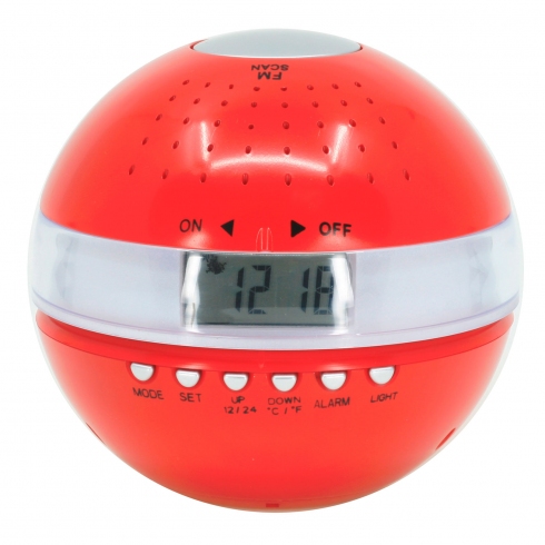 Sonia Radio Reloj A Pilas  Sonia Ufo Attack Color Rojo Con Termómetro Y Radio Fm Scan