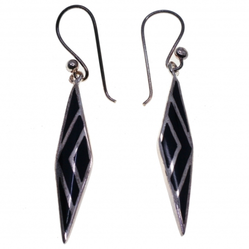 Mary G Pendientes Plata/nacar Negro Rombo