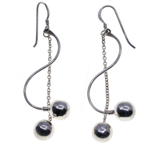 Mary G Pendientes Plata Bolitas/cadena 5 Cm Largo