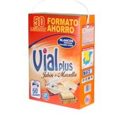 miniatura Vialplus Detergente, 50 Lavados, Jabon de Marsella - 2520 gr - Maleta 50 lavados Poder Quitamanchas