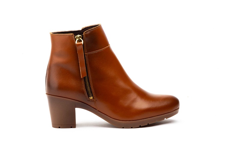 Botín Mujer Piel Cuero Cremallera Tacón