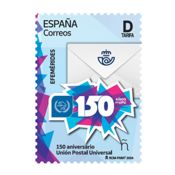 miniatura Sello trepado150 aniversario Unión Postal Universal