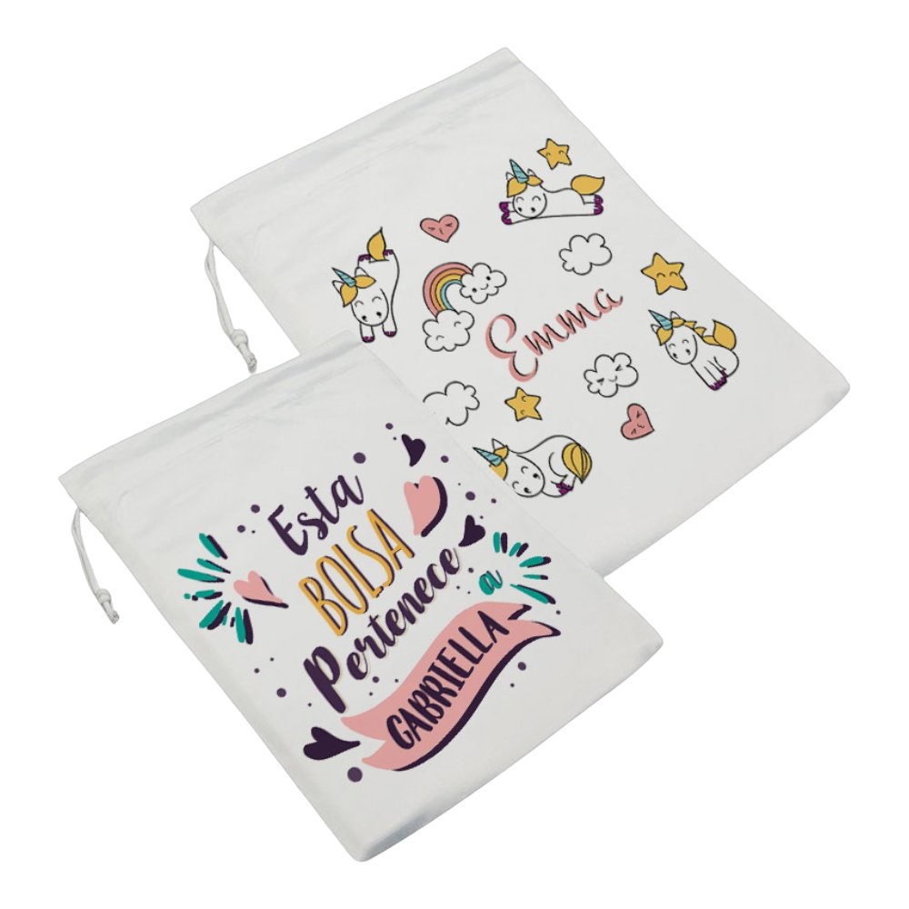 Bolsa desayuno merienda personalizada unicornios ó frases