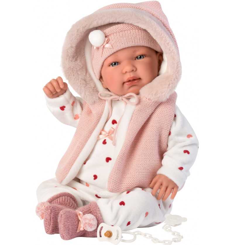 Llorens Muñeca Bebe Tina Pelele Rosa con Capucha Newborn