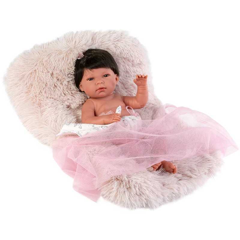 Llorens Muñeca Bebé Recién Nacida Nica con Pelo y Cojín Newborn - Cuerpo de Vinyl