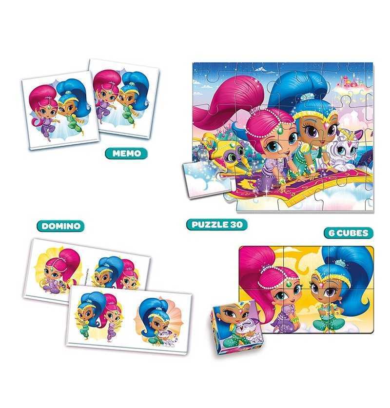 Clementoni Juego educativo Edukit Shimmer Shine - Puzzle - cubos - Memori - domino