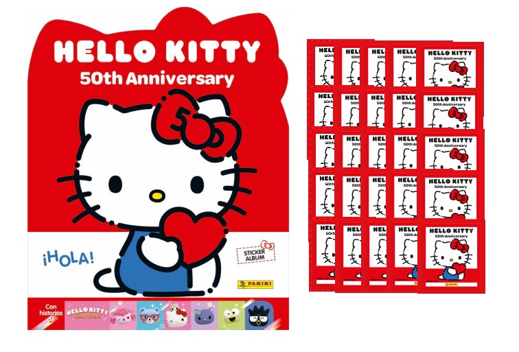 Hello Kitty 50 aniversario Álbum de cromos vacío y 25 sobres Colección 2024 pegatinas 1