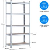 miniatura Estantería Metálica Galvanizada Modular con 5 Baldas 175kg por Balda 180x90x40 cm 3
