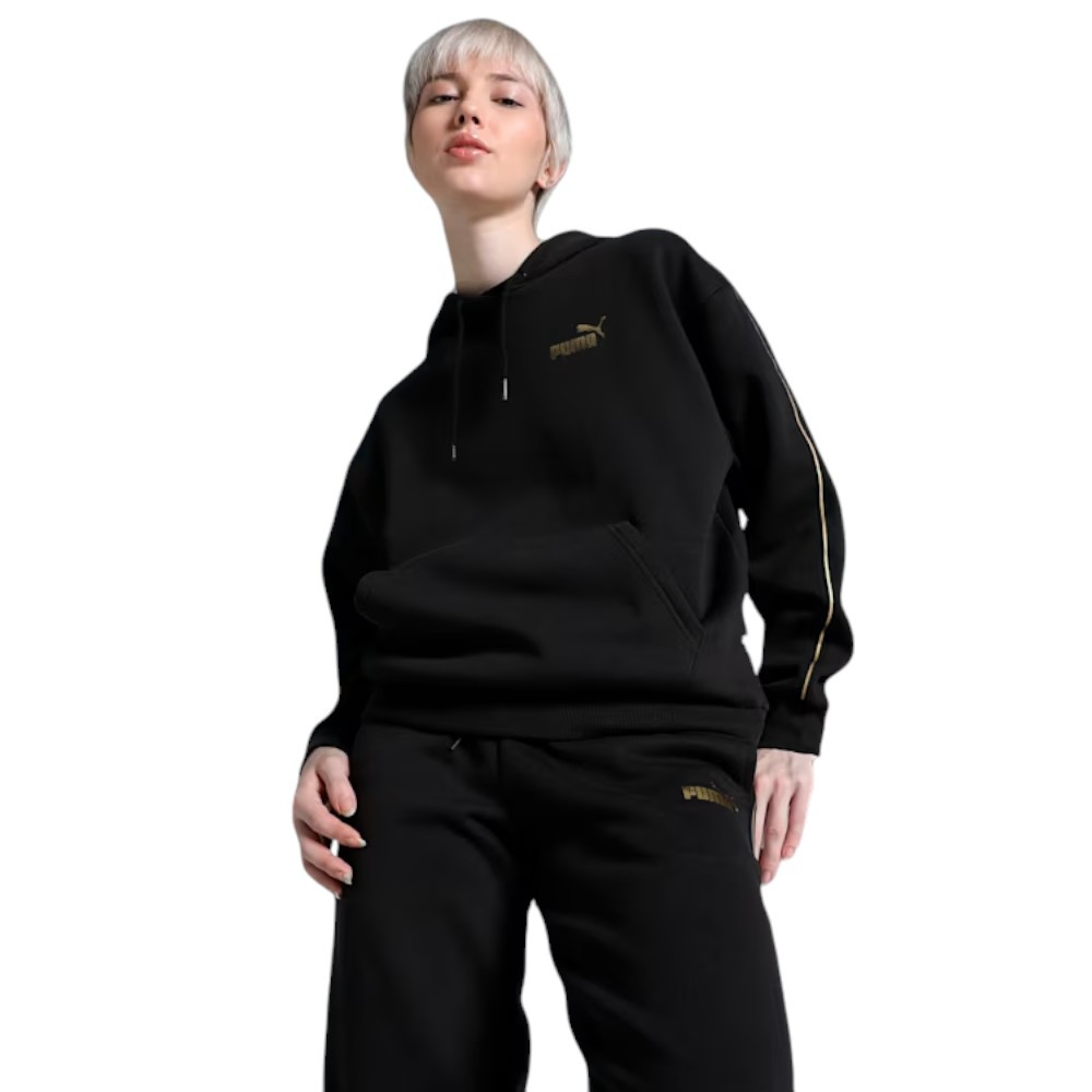 Imagen SUDADERA PUMA ESSENTIALS TAPE MINIMAL GOL NEGRO 685293-01 HOODIE MUJER
