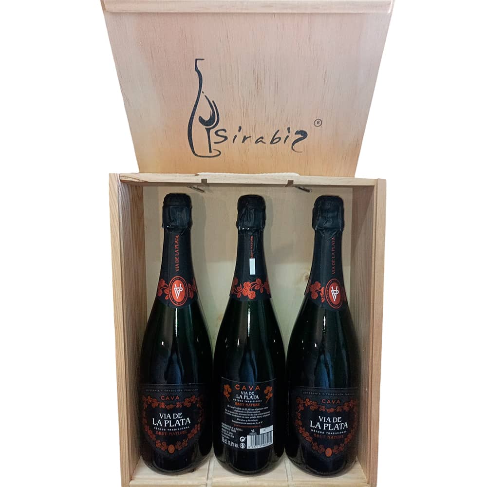 Pack 3 botellas Cava Vía de la Plata en Estuche de Madera