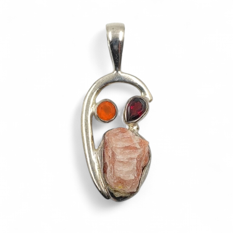 Sheimar Colgante Rodocrosita, Granate y Cornalina Engarzado de Plata primera Ley