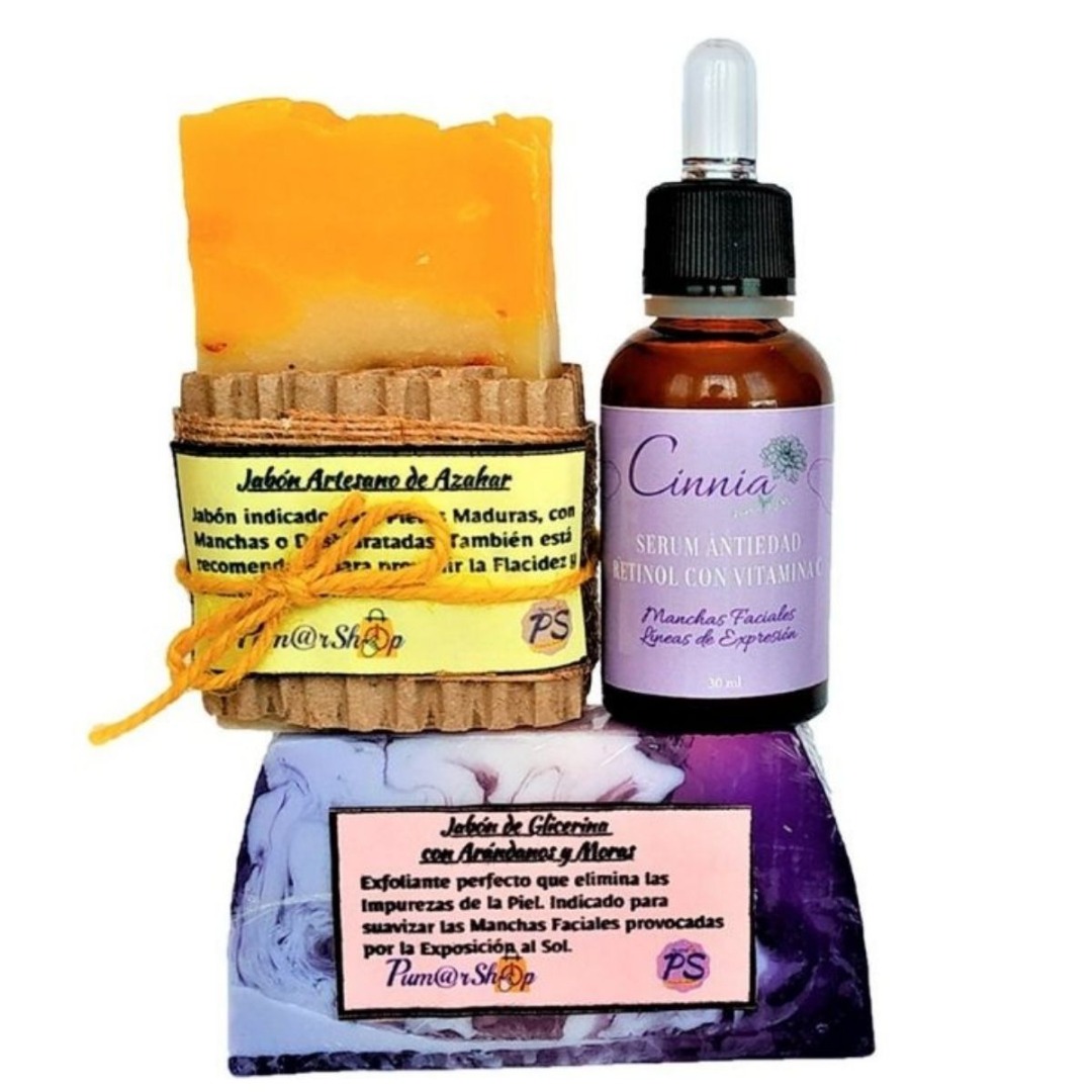 Pack Natural Manchas Faciales - Serum + Jabón Natural Azahar + Jabón Glicerina Arándanos