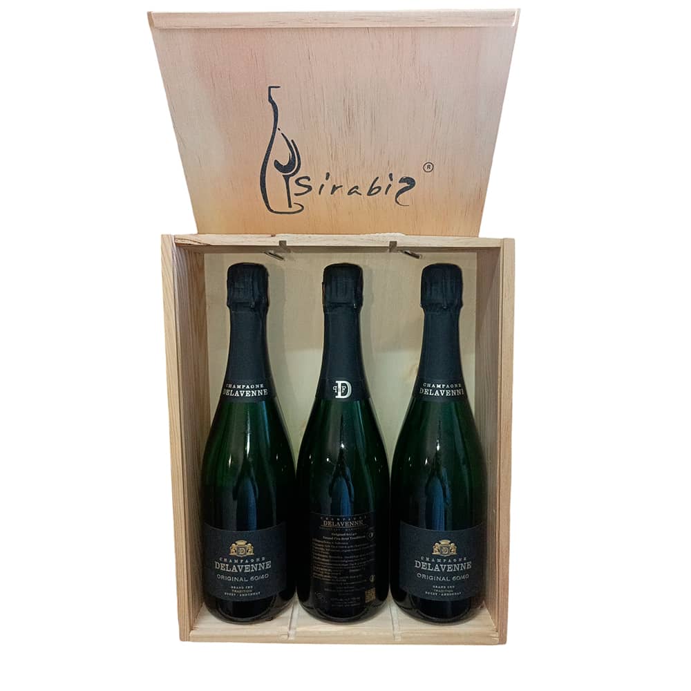 Pack de 3 botellas en caja de madera Champagne Delavenne