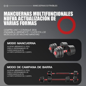miniatura 2 Mancuernas 2 en 1 de 12,5 kg Ajustables y barra Fija de Unión 40 cm para Convertir en 25 kg 6