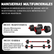 miniatura 2 Mancuernas 2 en 1 de 12,5 kg Ajustables y barra Fija de Unión 40 cm para Convertir en 25 kg 3