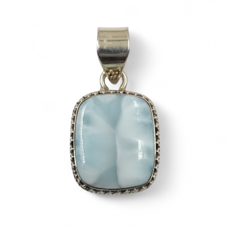Colgante Larimar Cuadrado Engarzado En Plata 1r Ley