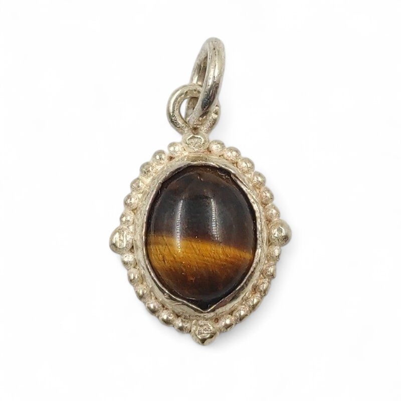 Colgante Ojo de Tigre Ovalado Engarzado en Plata 1r Ley