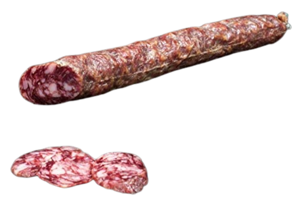 1/2 SALCHICHÓN EXTRA IBÉRICO BELLOTA GUIJUELO Con mucho sabor y punto equilibrado de grasa y pimienta.