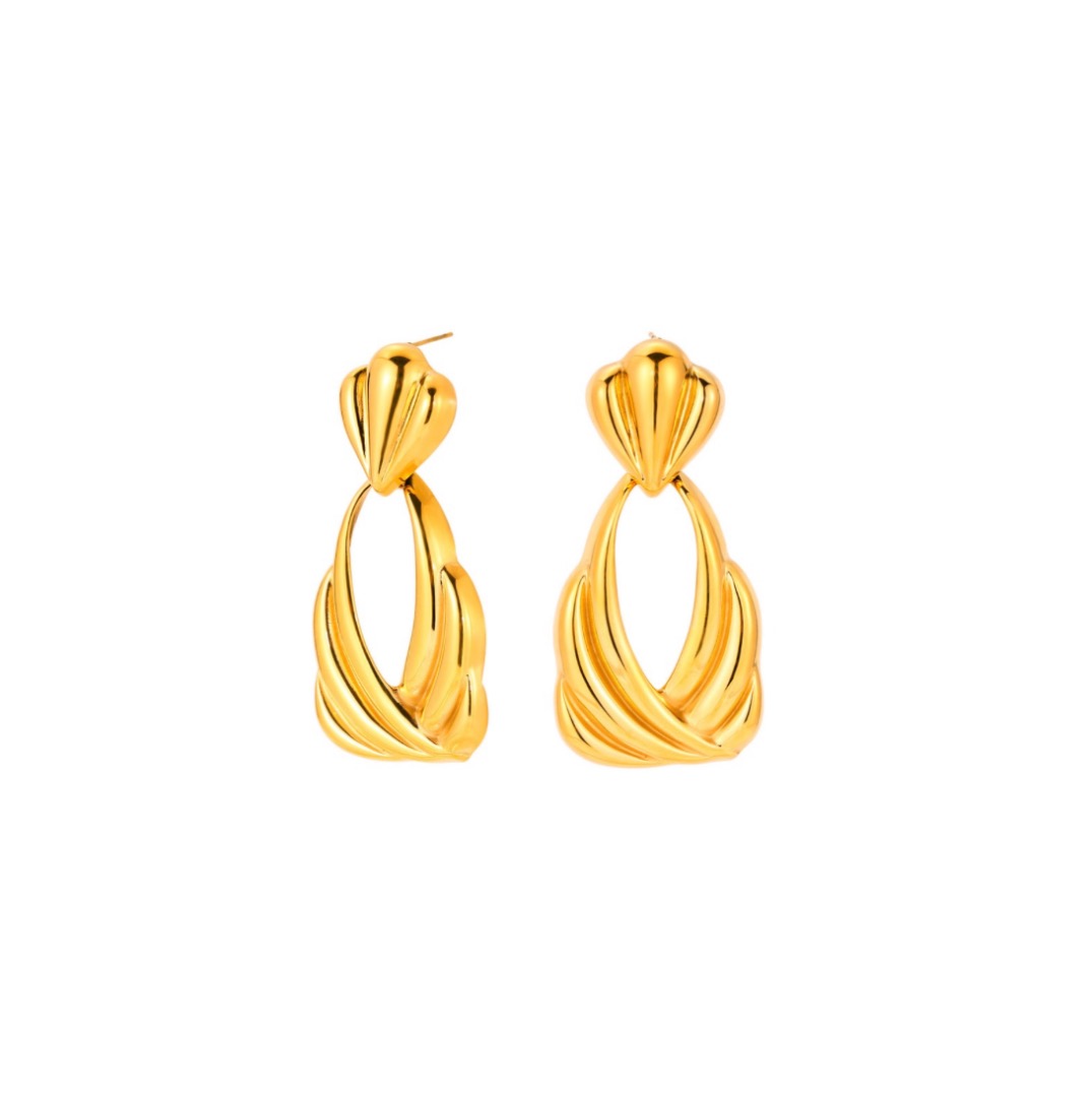 Pendientes de Acero Largo 65 mm - Color Oro  y Acero