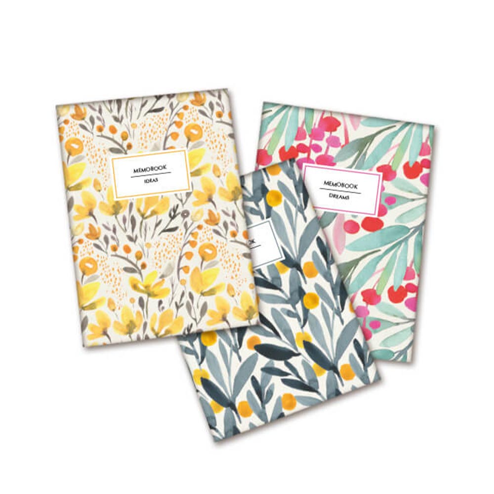 Pack de 3 libretas solidarias con diseños de flores de la fundación Prodis | Tienda online Correos