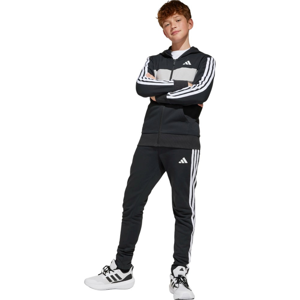 Imagen CHANDAL ADIDAS J 3BANDAS TIB FLEECE NEGRO GRIS BLANCAS JC7520 NIÑO NIÑA