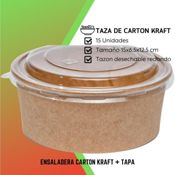 miniatura Pack 15 unidades Ensaladera redonda de cartón Kraft desechable + Tapa PET 750ml 2