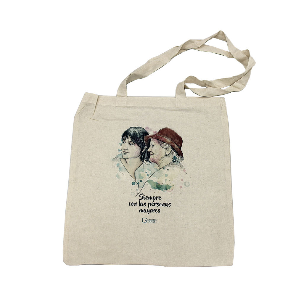 Bolsa de tela de la Fundación Grandes Amigos para el cuidado de las personas mayores que viven solas