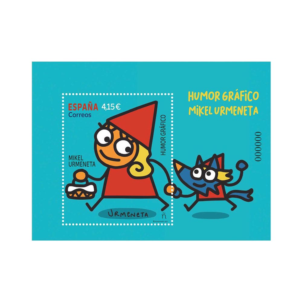Sello hoja bloque humor gráfico Mikel Urmeneta
