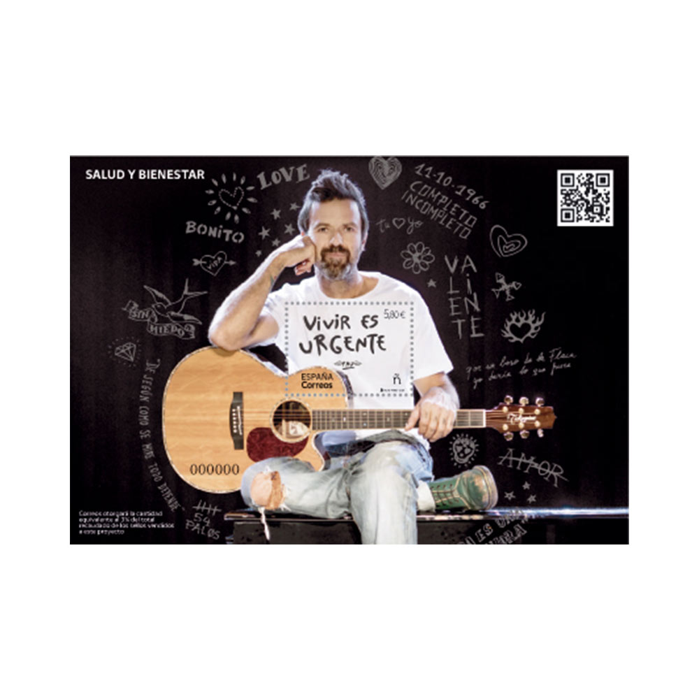 Sello Vivir es urgente Pau Donés Jarabe de Palo hoja bloque