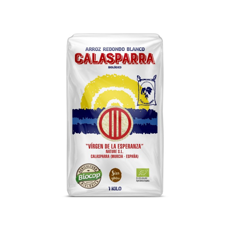 Calasparra Arroz redondo blanco envase de plastico bio 1kg Calasparra