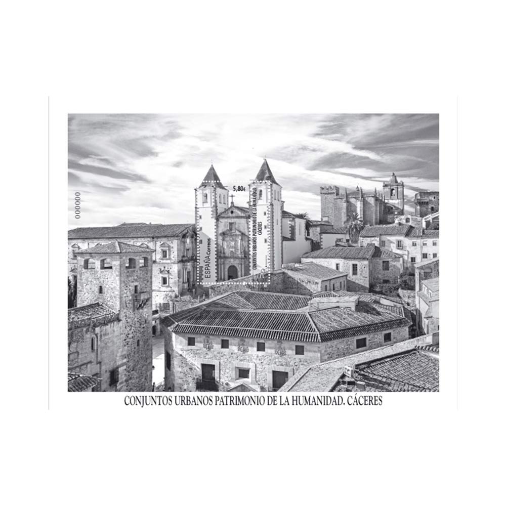 Sello hoja bloque patrimonio Cáceres