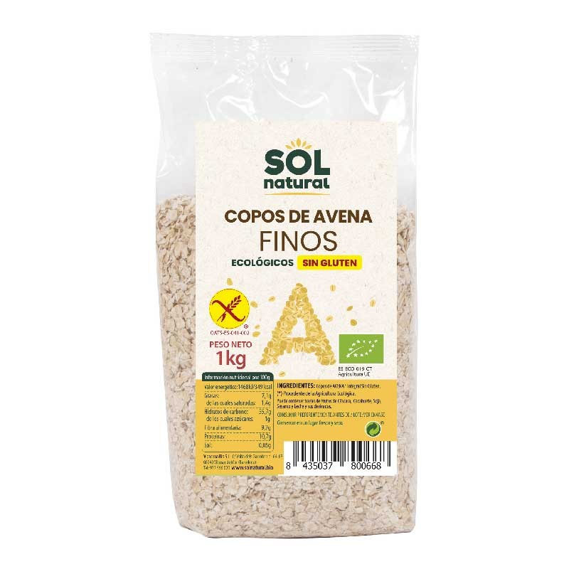 Sol Natural Copos de avena finos sin gluten bio 1kg Sol Natural