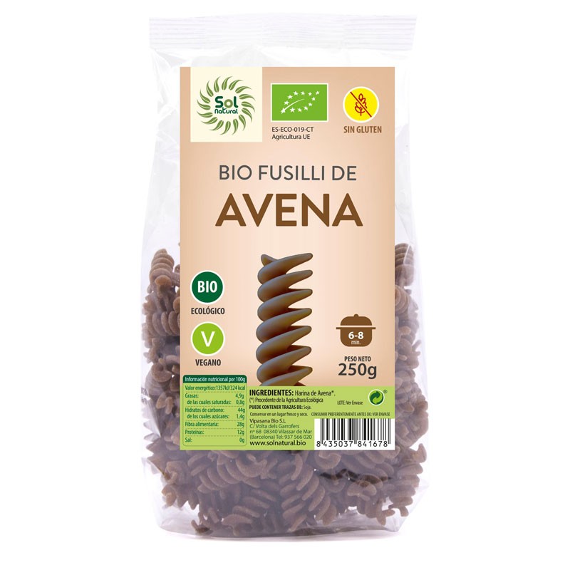 Sol Natural Fusilli de Avena s/gluten Bio 250g Sol Natural
