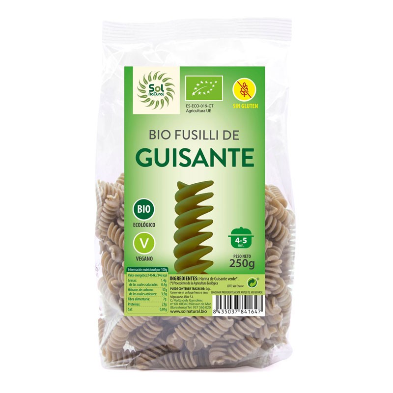 Sol Natural Fusilli de Guisantes s/gluten Bio 250g Sol Natural