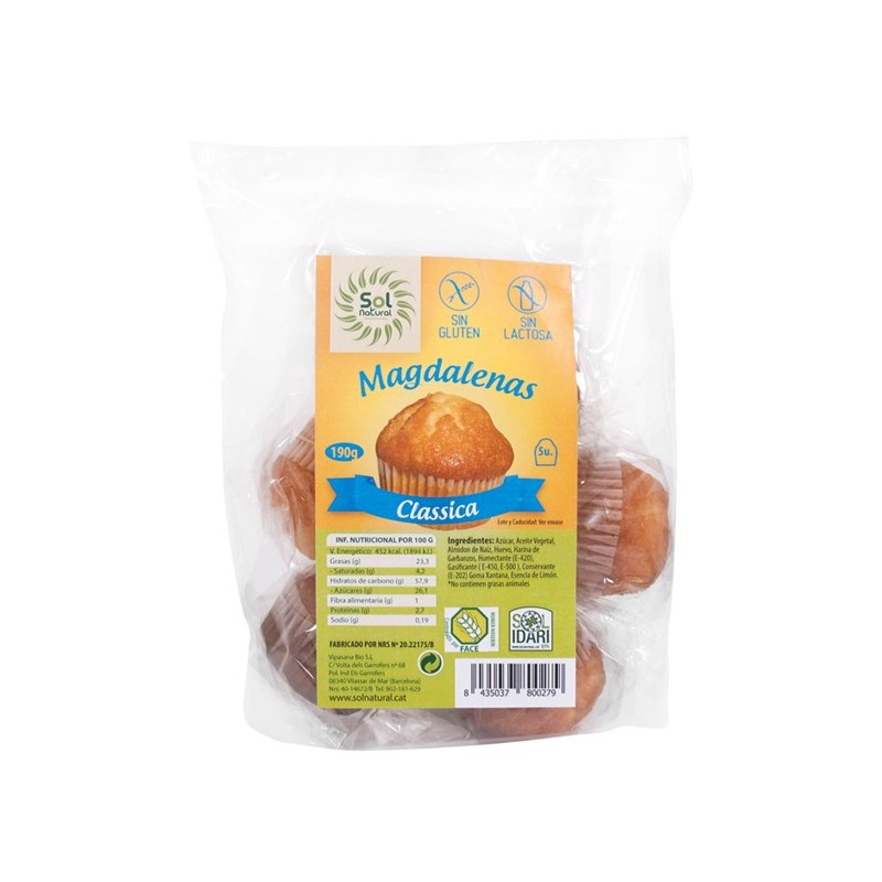 Sol Natural Magdalenas clasicas sin gluten S/L 5u Sol Natural