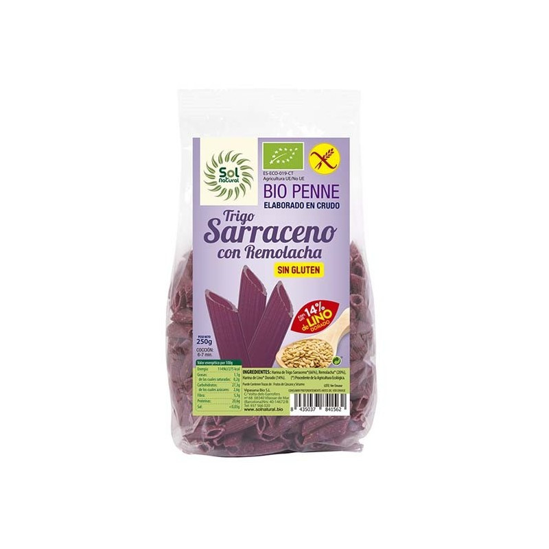 Sol Natural Penne de trigo sarraceno, remolacha y lino sin gluten 250g Sol Natural
