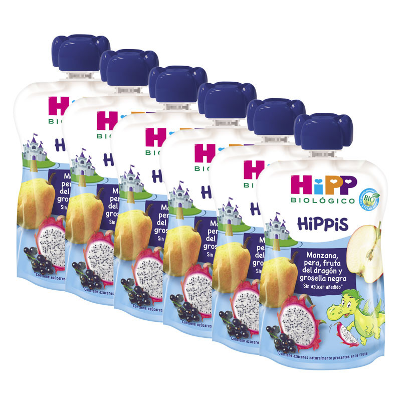 Hipp Pouches Dragon (Manzana,Pera,F.Dragon,Grosella) Bio 6x100g Hipp