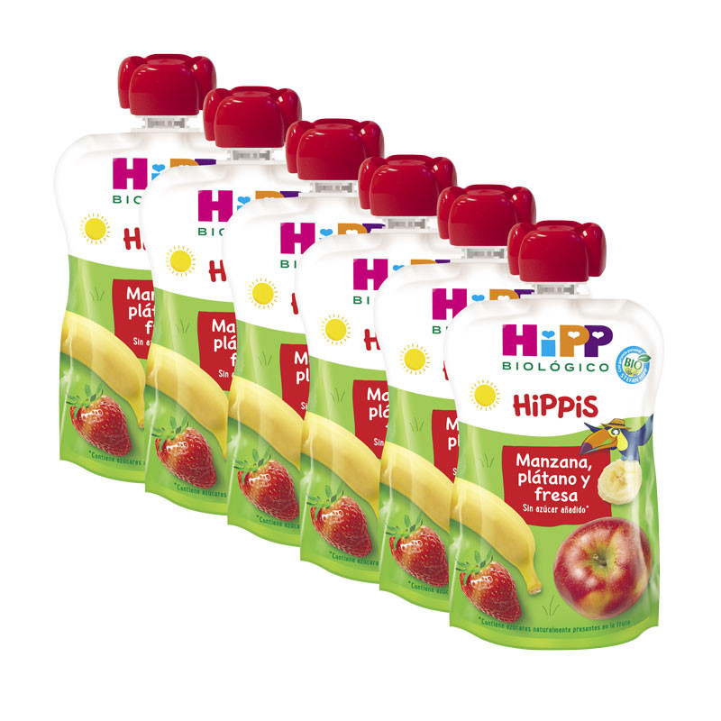 Hipp Pouches manzana platano y fresa bio 6x100g Hipp